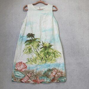 J Jill Dress Womens Medium Linen Love Linen Tropical Palm Print Beach Shift